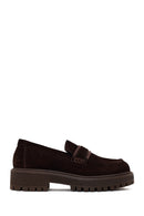 Woman Brown Thick-soled Suede Leather Masculine Loafer | Derimod