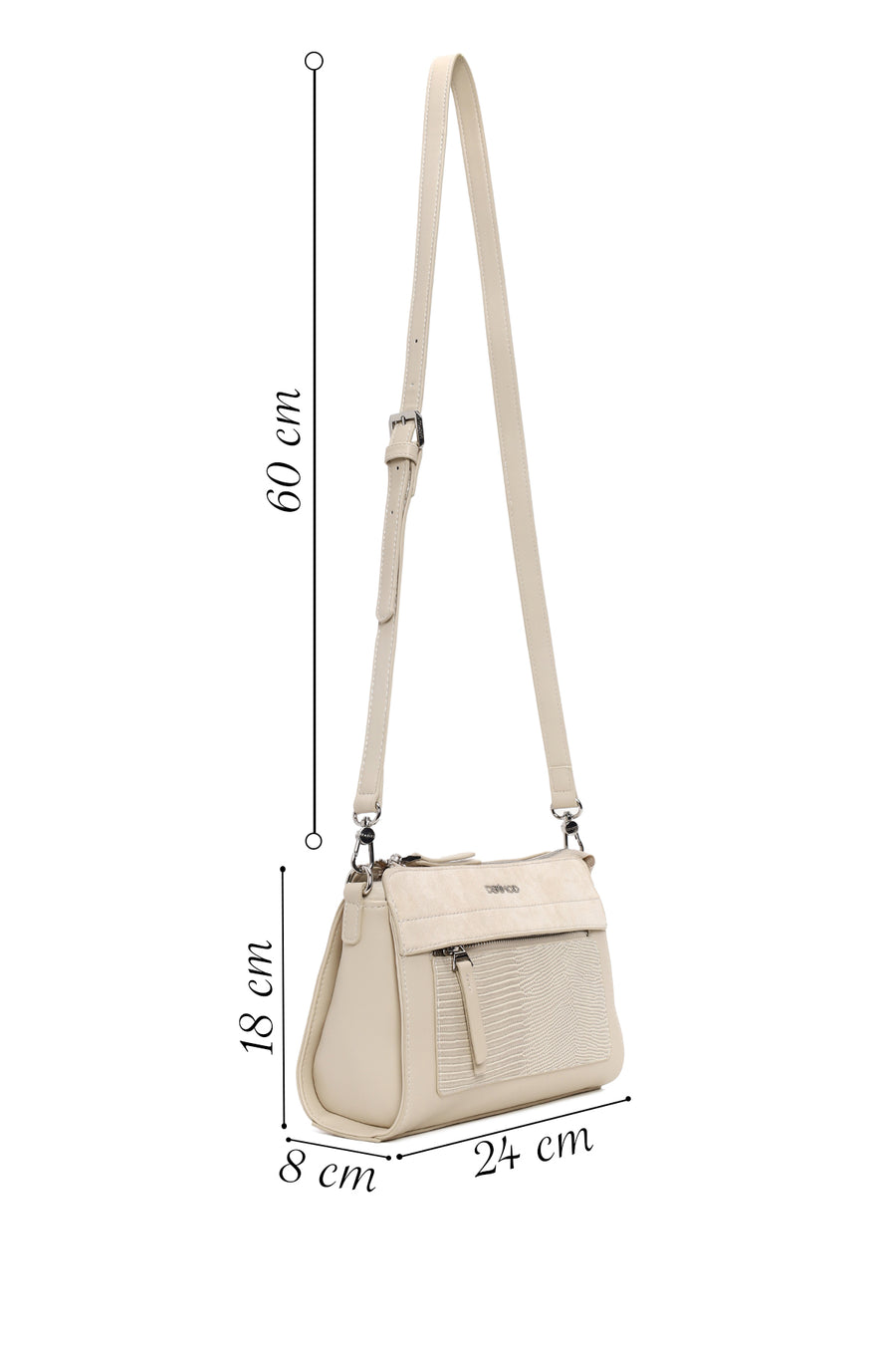 Woman Cream Long-Strap Patterned Crossbody Bag