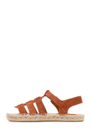 Women's Brown Buckled Suede Leather Espadrille Sandals | Derimod