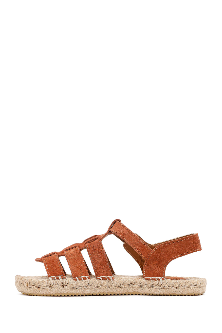 Women's Brown Buckled Suede Leather Espadrille Sandals