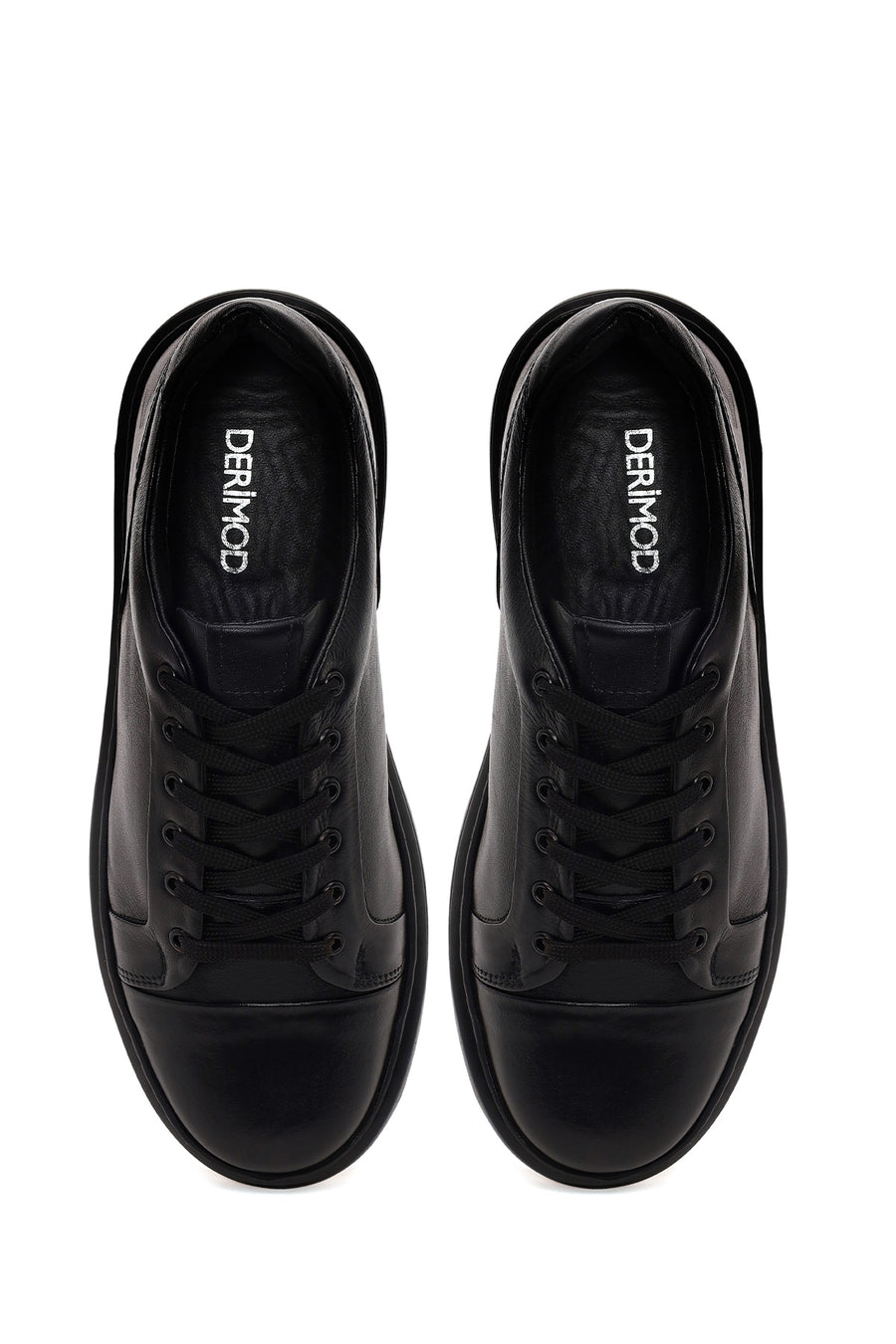 Male Black Lace-Up Thick-Soled Leather Sneaker