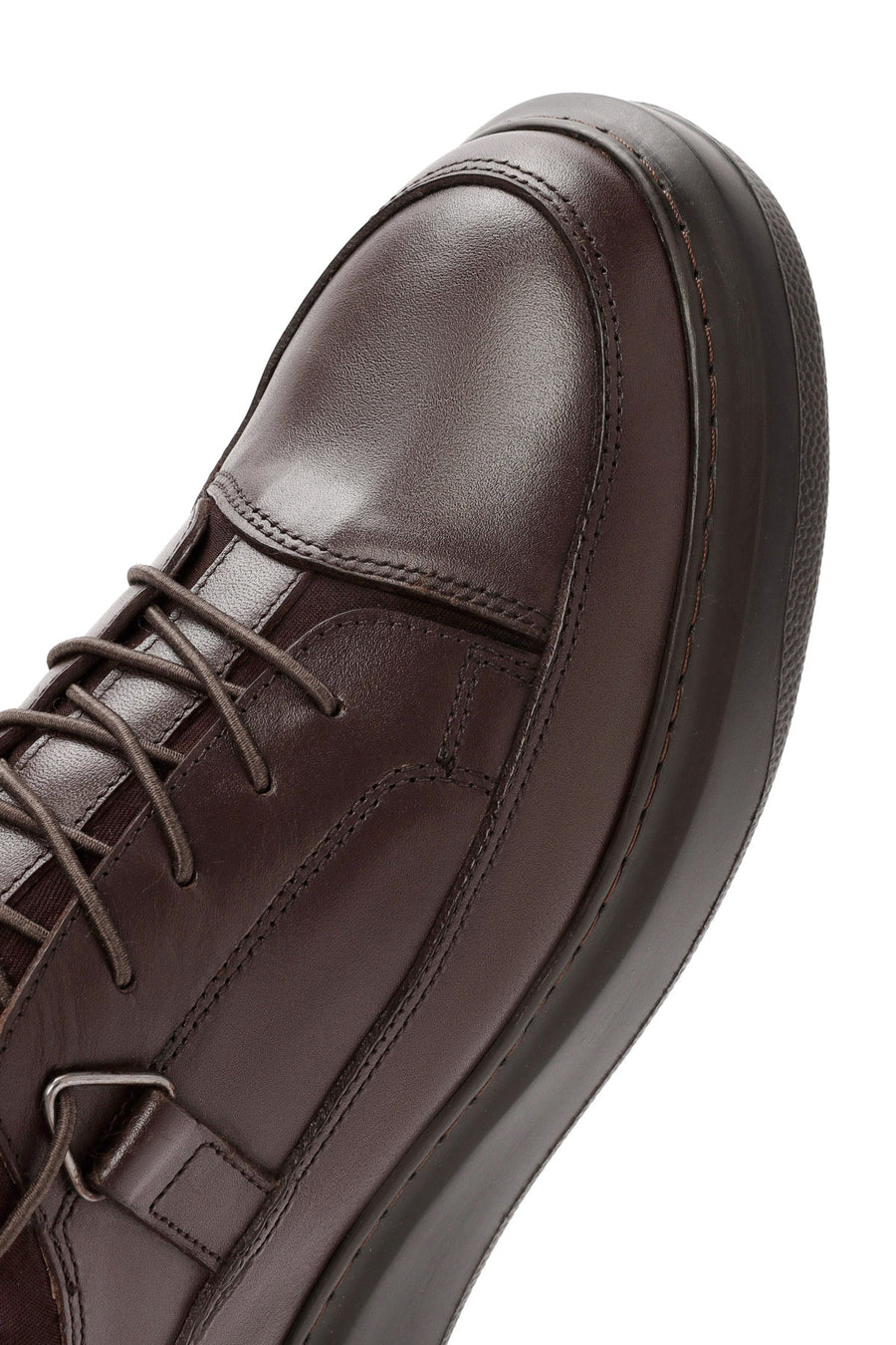 Erkek Kahverengi Bağcıklı Deri Sneaker