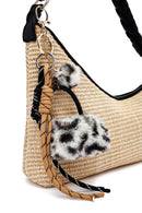 Woman Cream Charm-Embellished Straw Shoulder Bag | Derimod