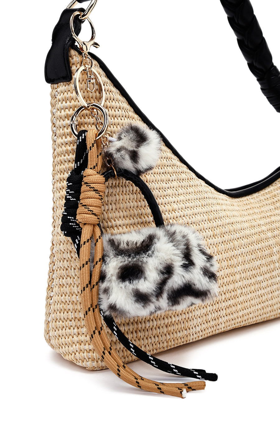 Women's Cream Accessory Straw Shoulder Bag