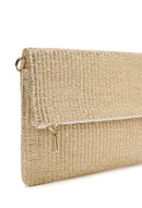 Women's Beige Chain Strap Woven Clutch Bag | Derimod