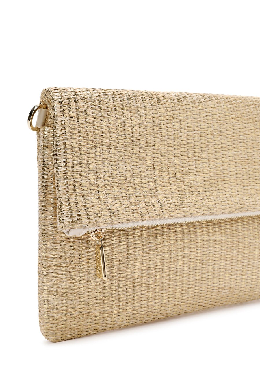Women's Beige Long Chain Strap Straw Clutch Bag
