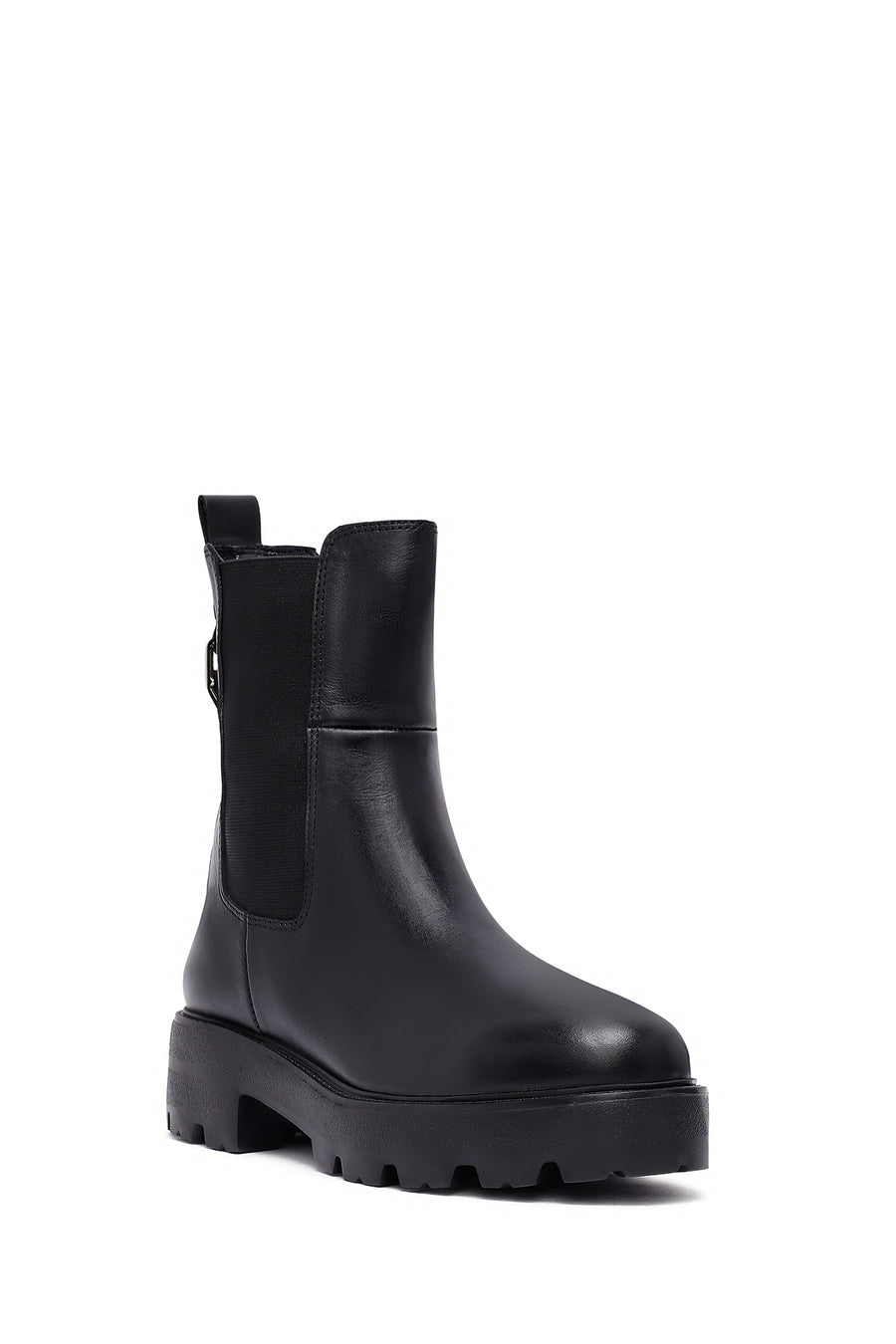 Woman Black Thick Sole Leather Chelsea Boots