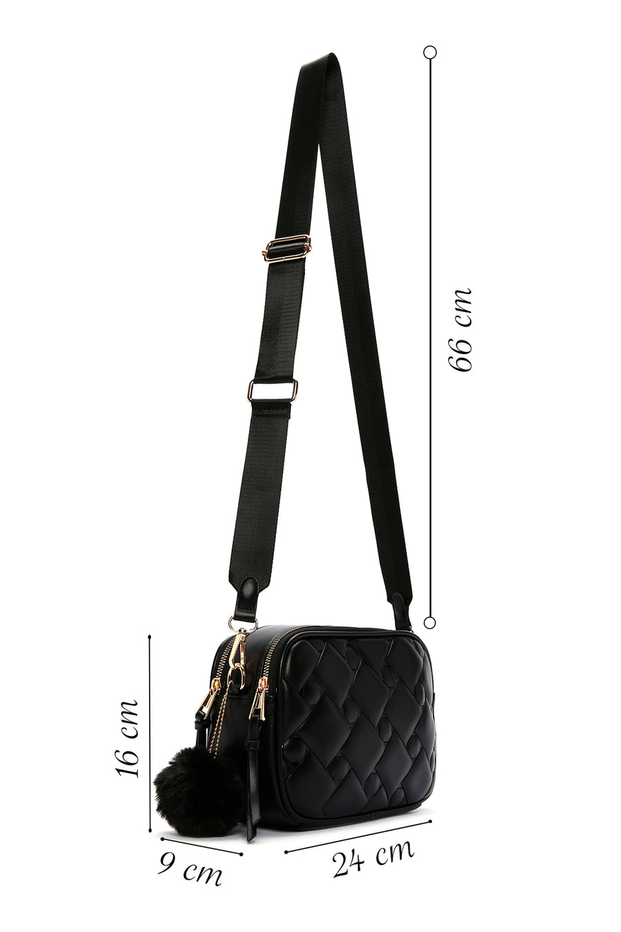 Women's Black Long Strap Quilted Crossbody Bag