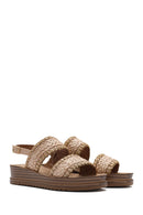 Women's Beige Ankle Buckle Thick Soled Straw Sandals | Derimod