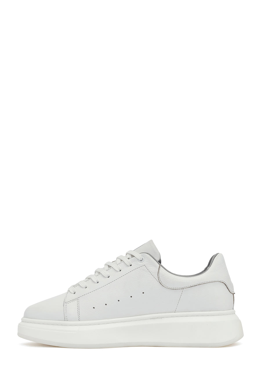 Erkek Beyaz Bağcıklı Kalın Tabanlı Deri Sneaker