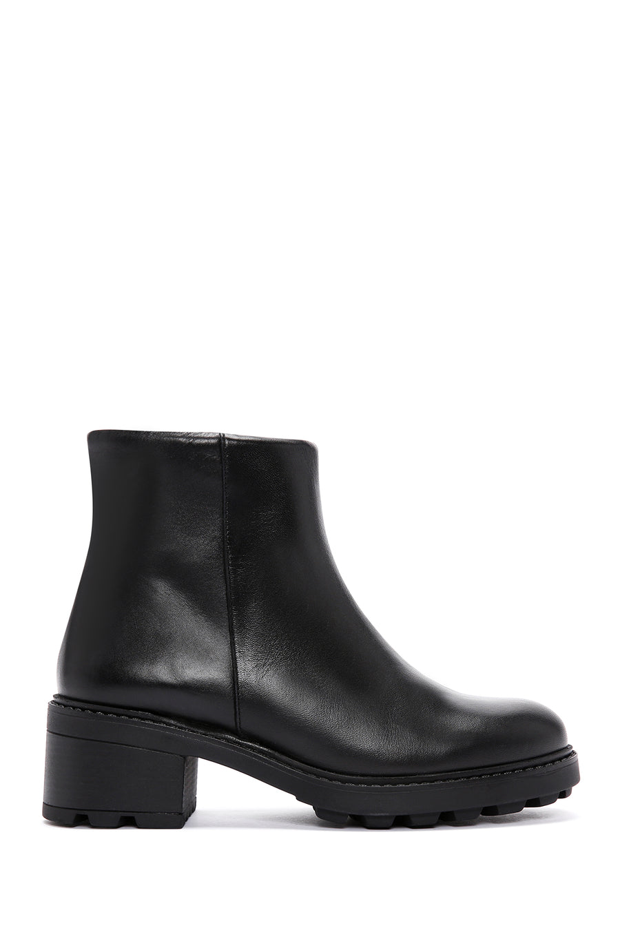 Women's Black Zippered Thick Heeled Leather Boots 24WFD235718 | Derimod
