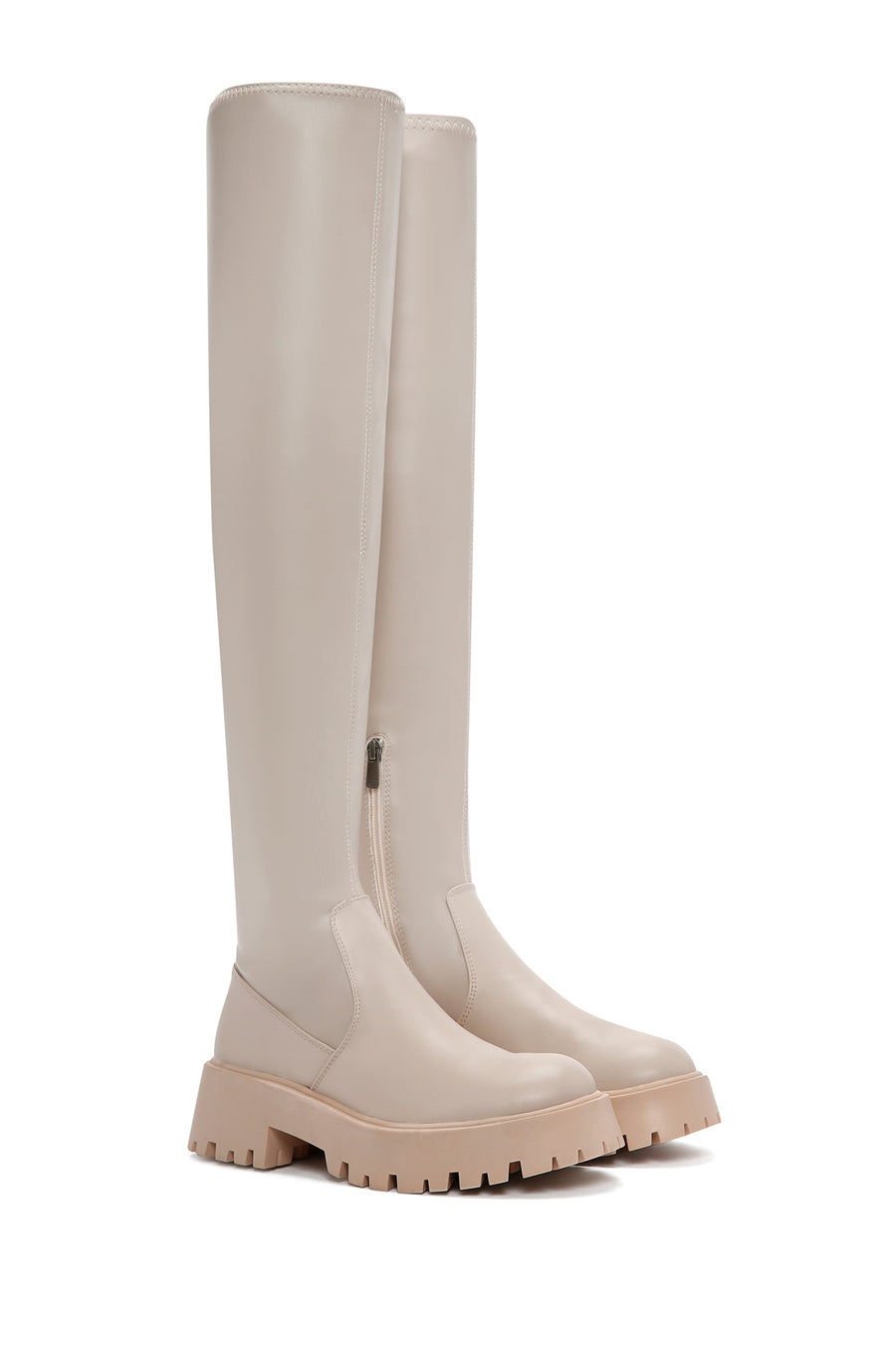 Women's Beige Laptop Thick Soled Zippered Casual Boots