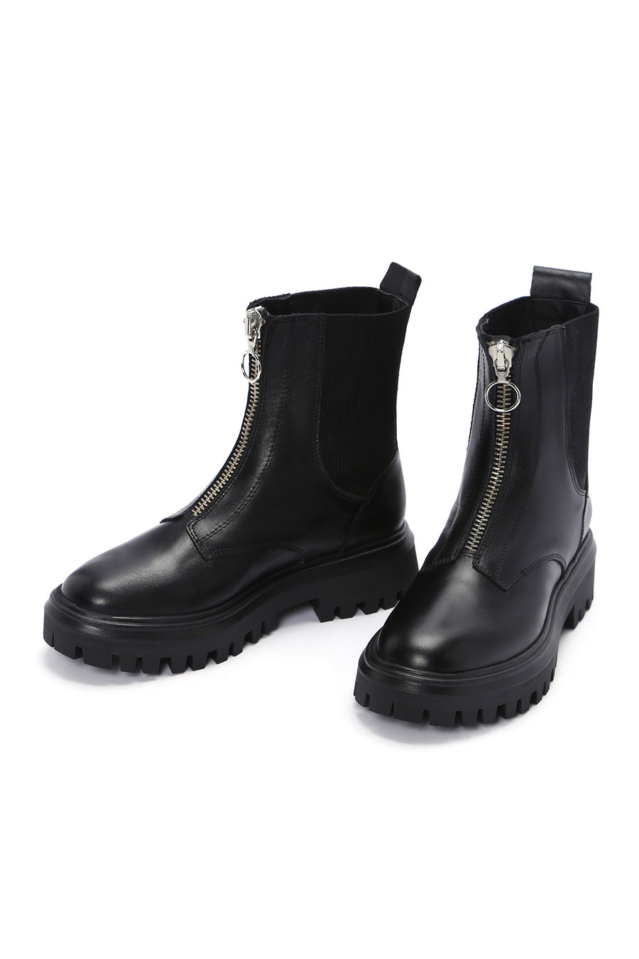 Women's Black Thick Soled Zippered Leather Boots