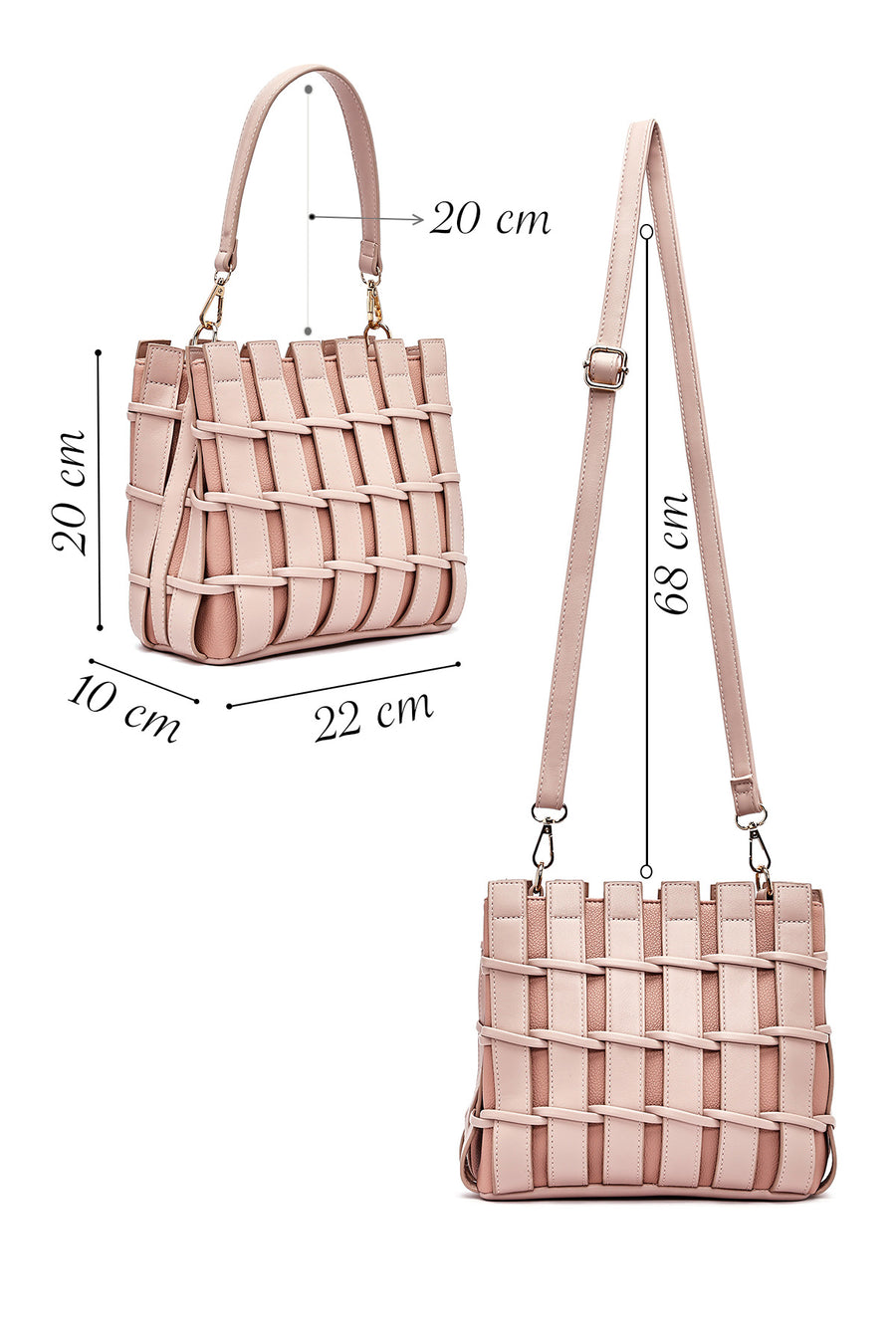 Women's Pink Long Strap Knitted Shoulder Bag
