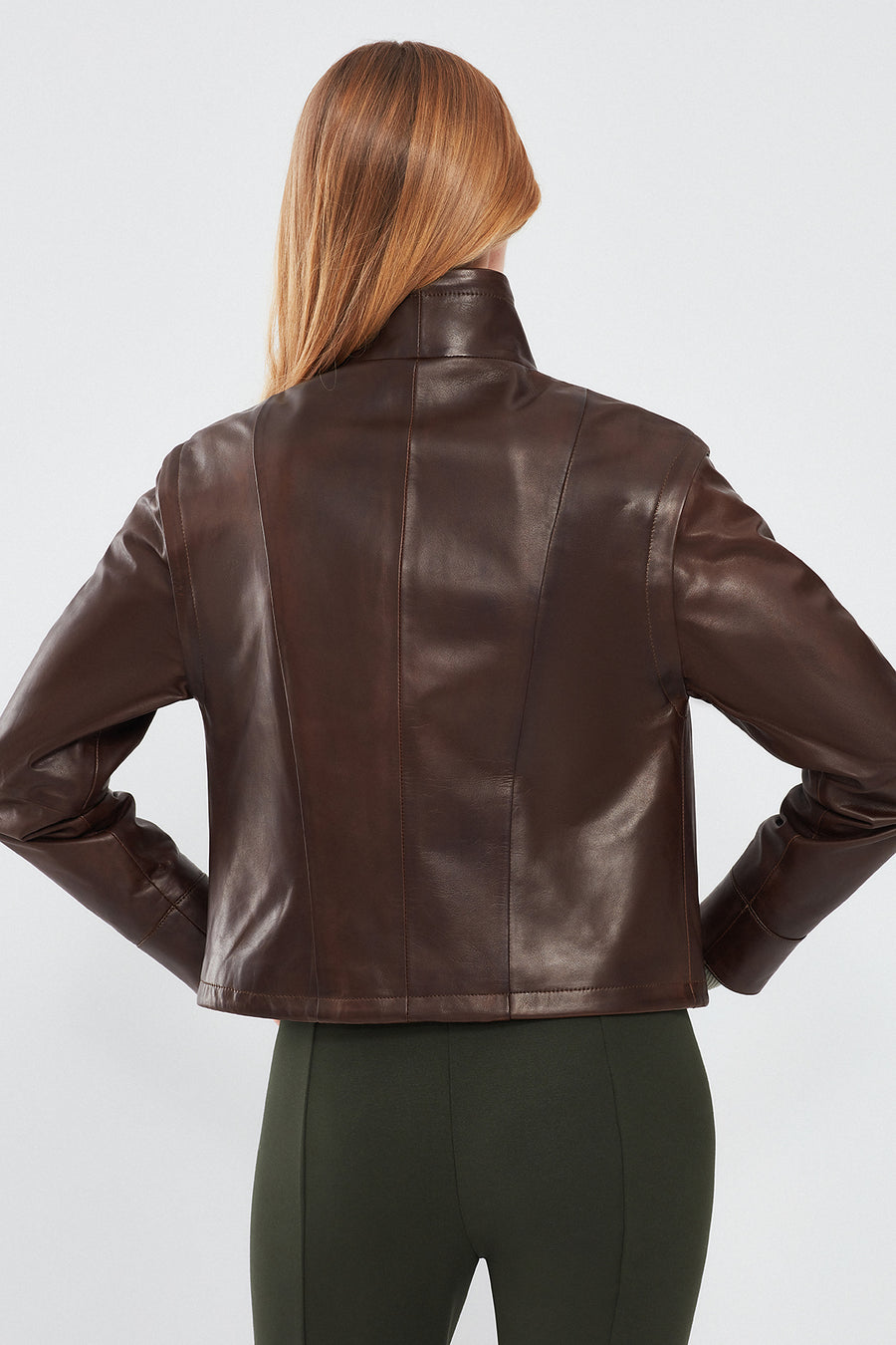 Edwina Women's Brown Leather Jacket with Removable Sleeves