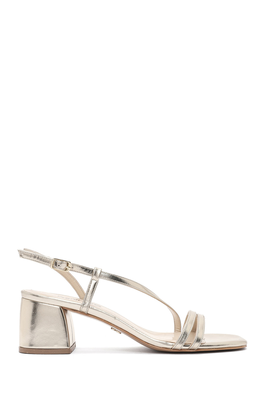 Women's Gold Ankle Buckle Low Heel Metallic Sandals 26SFE390432 | Derimod
