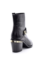 Women's Buckle Detailed Leather Heeled Boots | Derimod