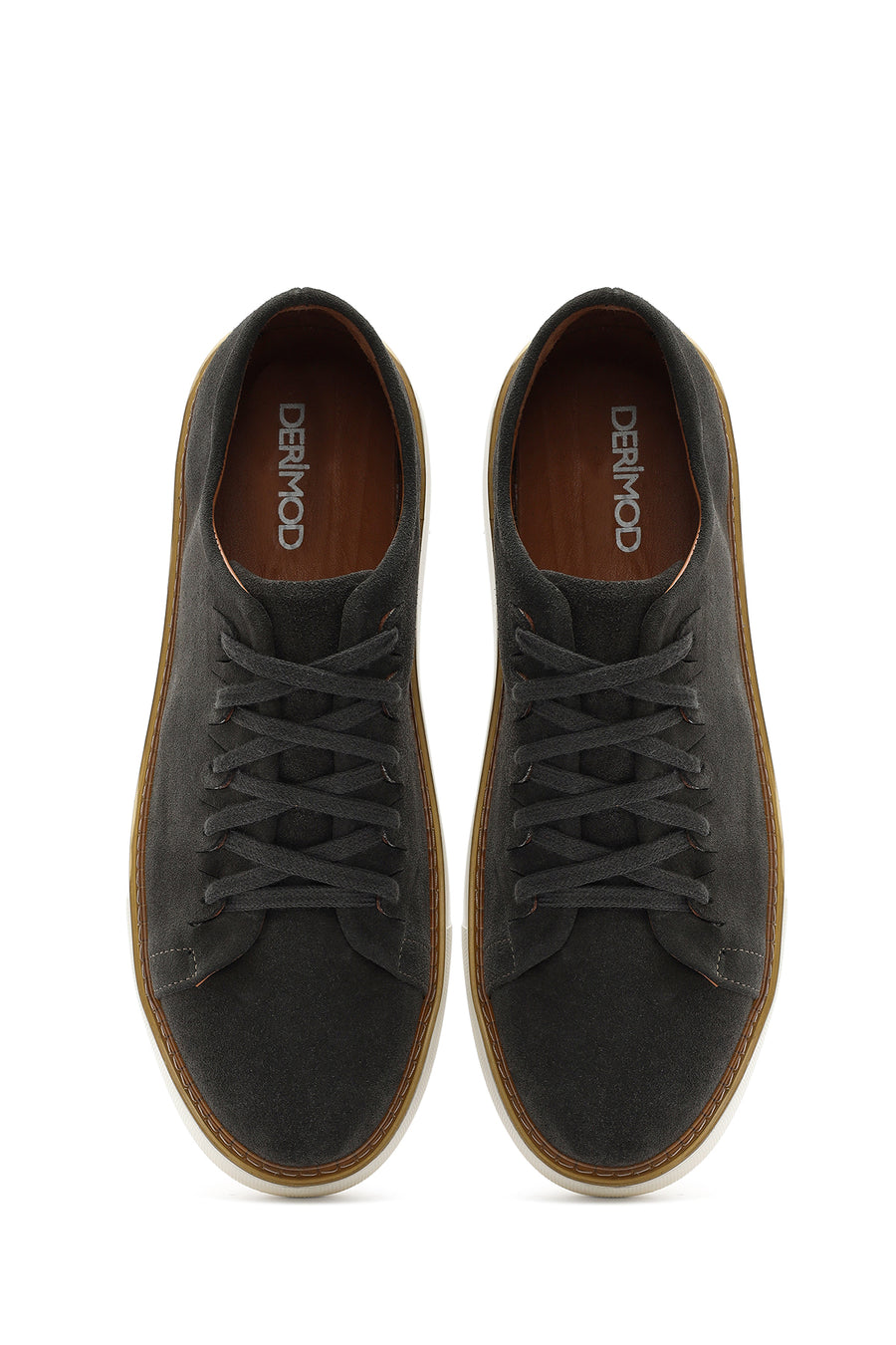 Men's Green Lace-Up Thick-Sole Suede Leather Sneakers