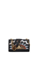 Woman Black Long-Strap Printed Shoulder Bag | Derimod
