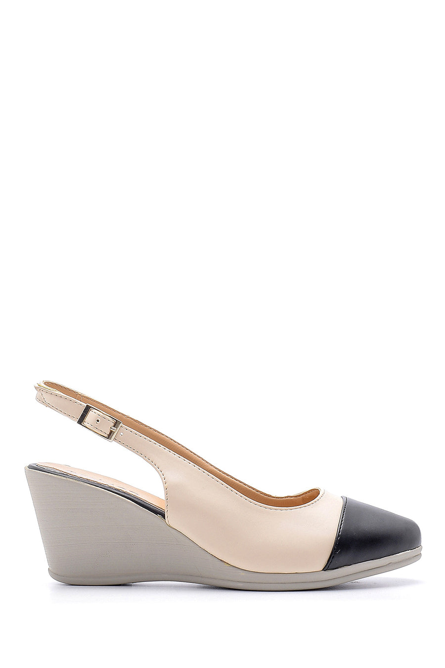 Women's Patent Leather Detailed Wedge Heeled Sandals 20SFE192618 | Derimod