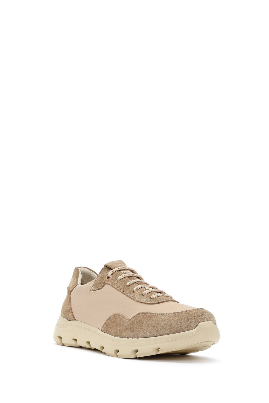 Women's Beige Lace-up Leather Sneaker