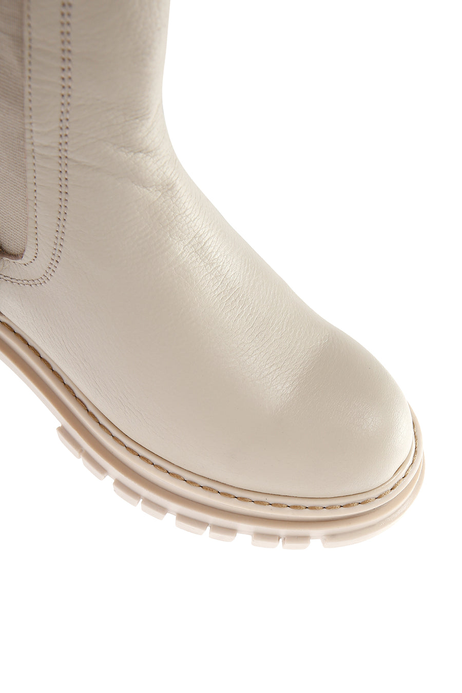 Women's Cream Chunky Heel Leather Chelsea Boots