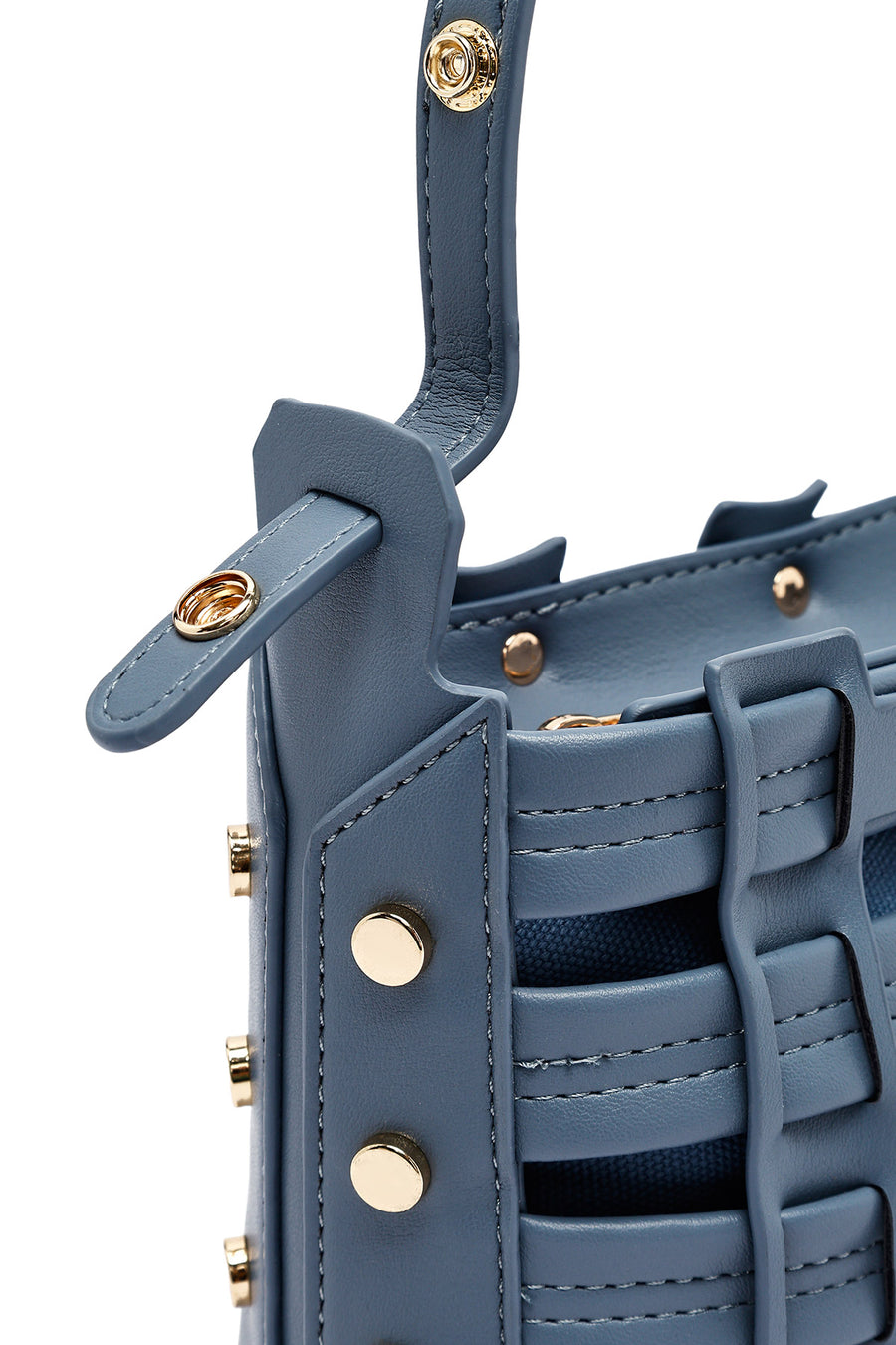 Woman Blue Long Strap Knitted Crossbody Bag