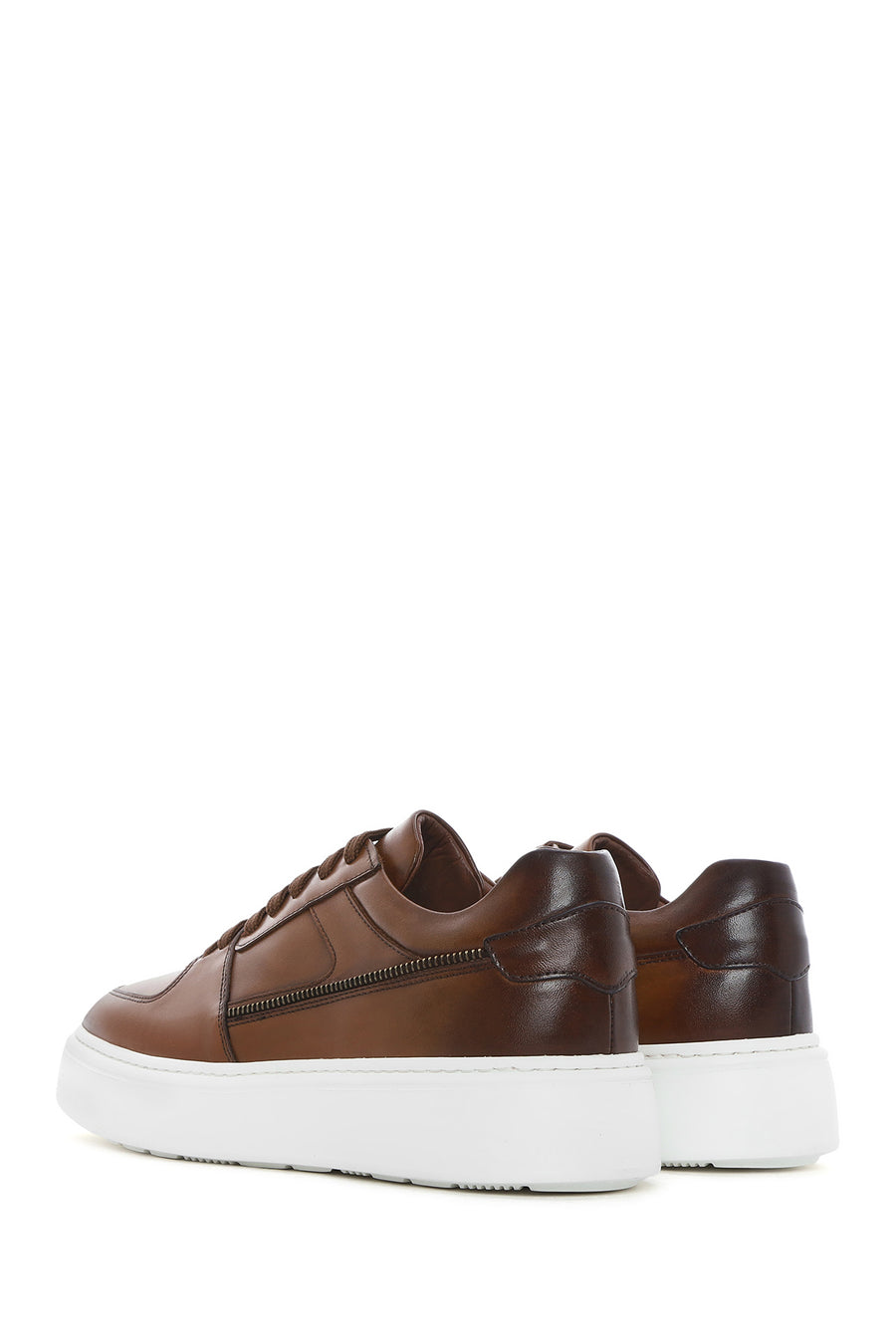 Men's Tan Lace-up Thick-Sole Leather Sneaker