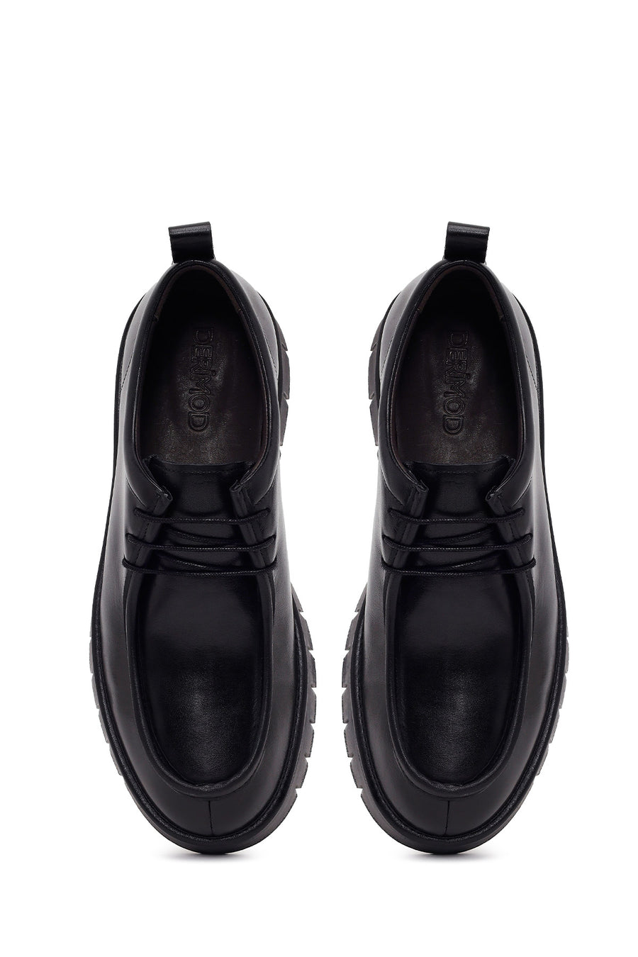 Male Black Lace-Up Thick-Soled Leather Casual Shoes