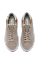 Women's Beige Lace-Up Chunky Sole Suede Leather Sneakers | Derimod