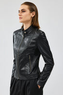 Prima Women's Black Short Leather Jacket | Derimod
