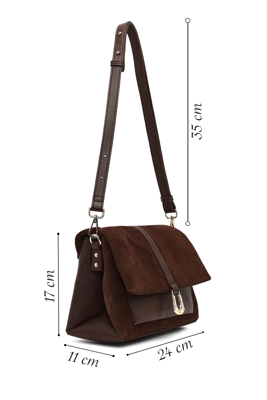 Woman Brown Long-Strap Suede Crossbody Bag