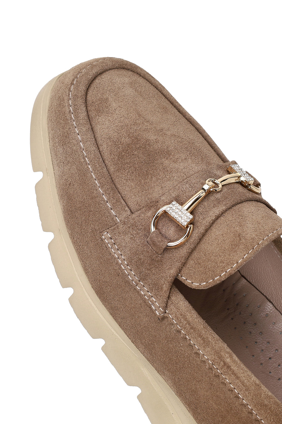 Kadın Vizon Tokalı Süet Deri Konfor Loafer