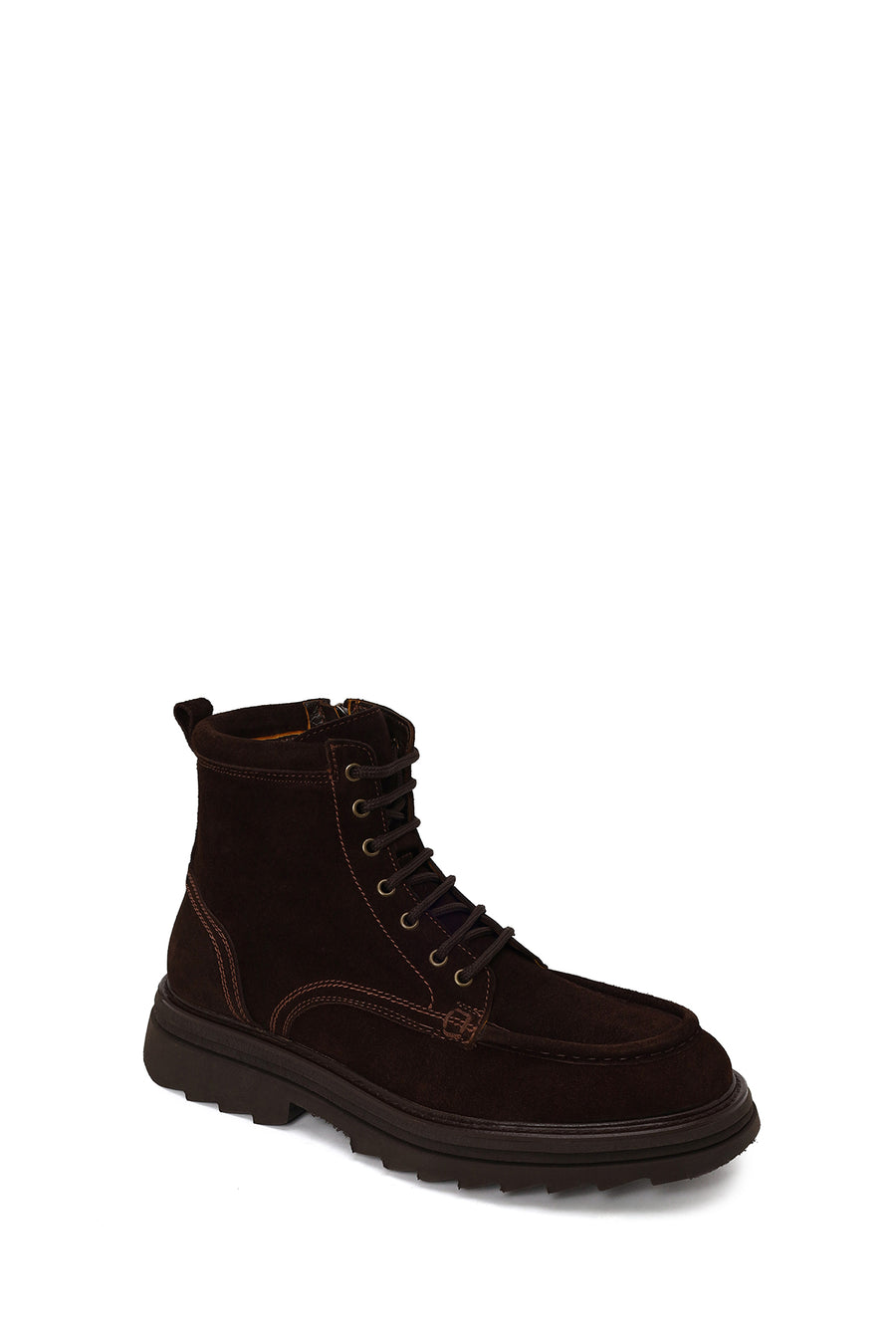 Male Brown Lace-Up Zip Closure Thick-Soled Suede Casual Boots