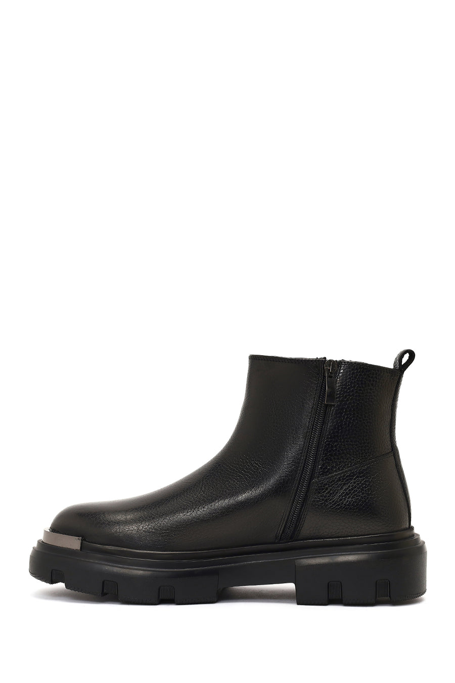Male Black Zip Closure Thick-Soled Leather Boots