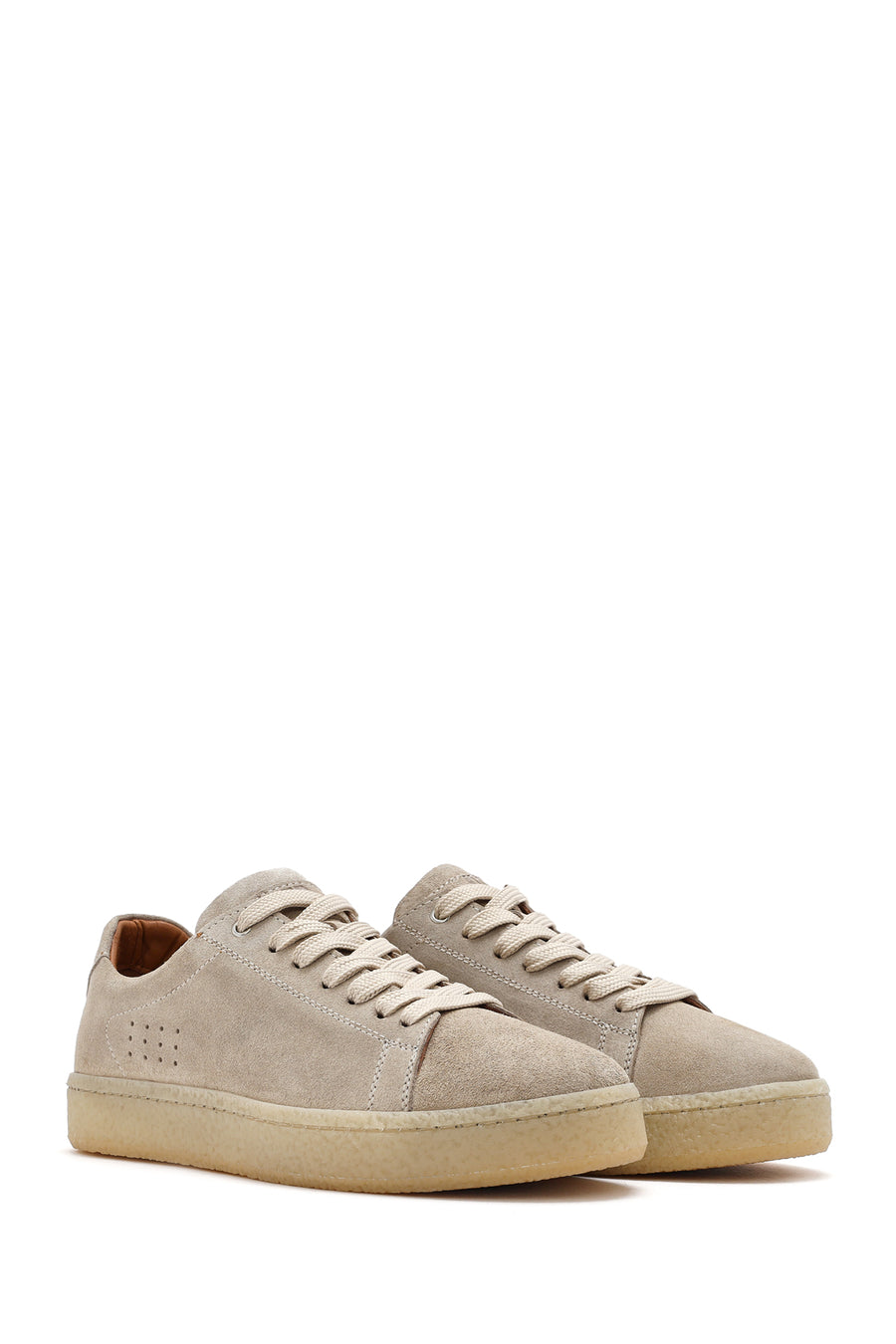 Men's Beige Lace-Up Suede Leather Sneaker