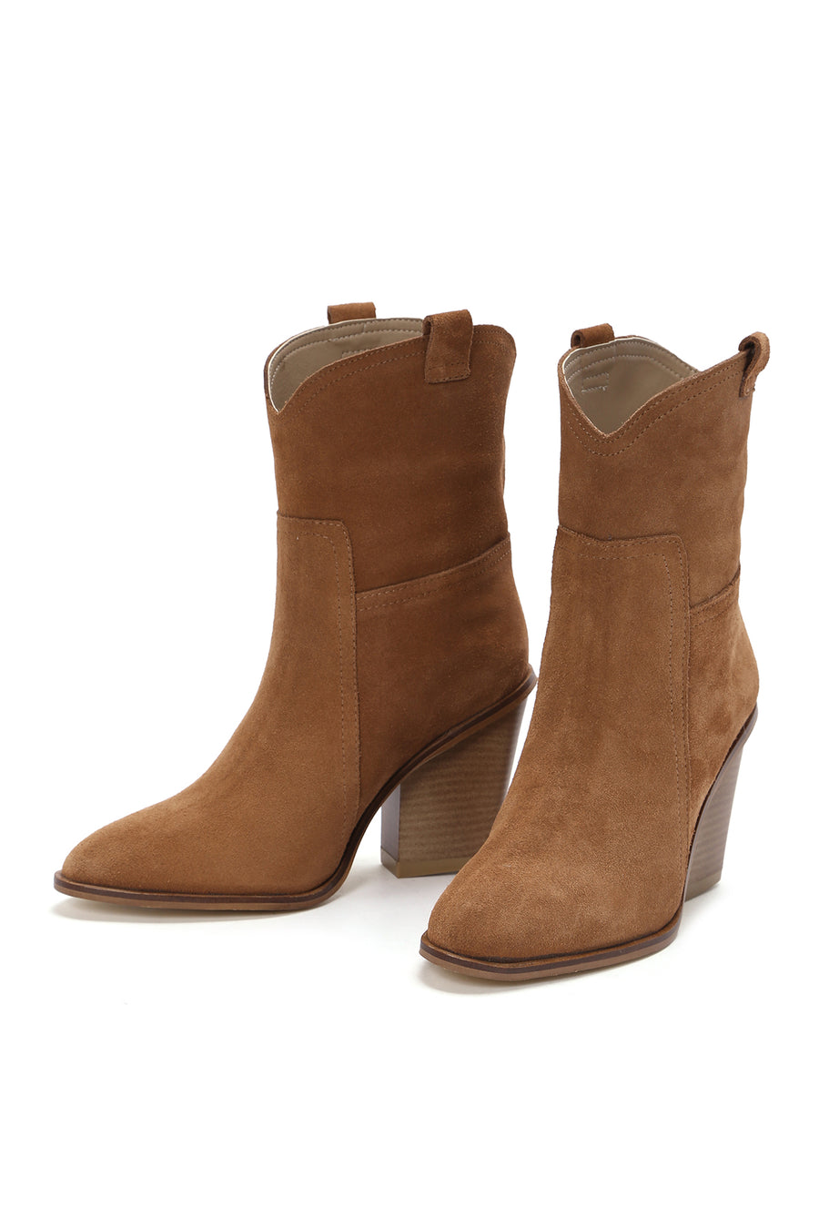 Women's Tan Thick Heeled Suede Cowboy Boots