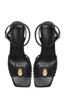 Woman Black Ankle Buckled Chunky Heeled Sandals | Derimod