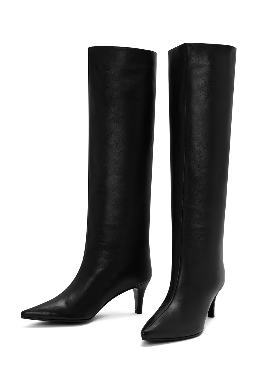 Women's Black Thin Heeled Leather Boots