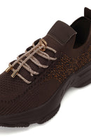 Derimod Zero Woman Brown Lace-Up Fabric Sneaker with Stone Details | Derimod