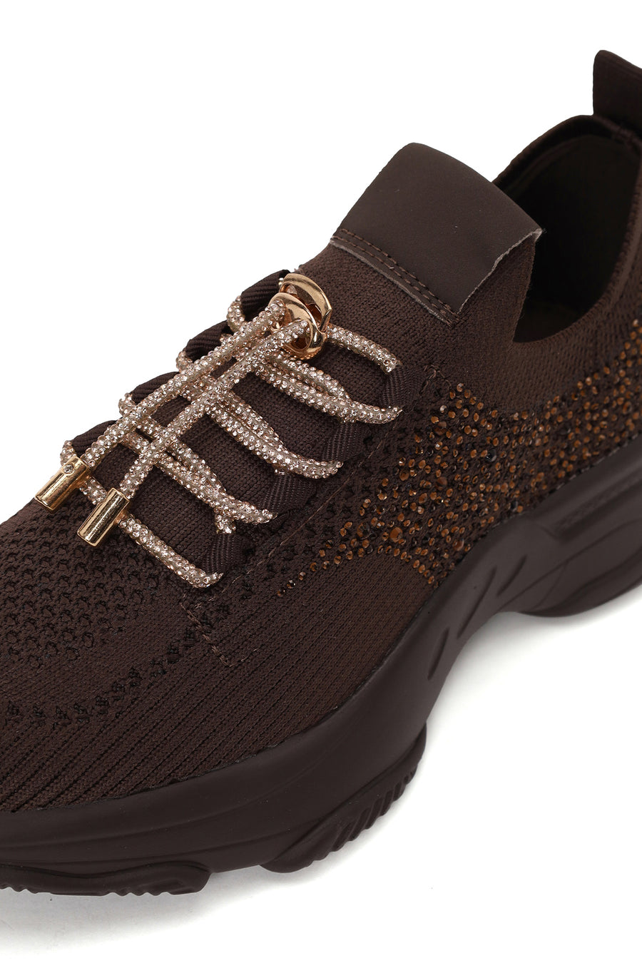 Derimod Zero Woman Brown Lace-Up Fabric Sneaker with Stone Details