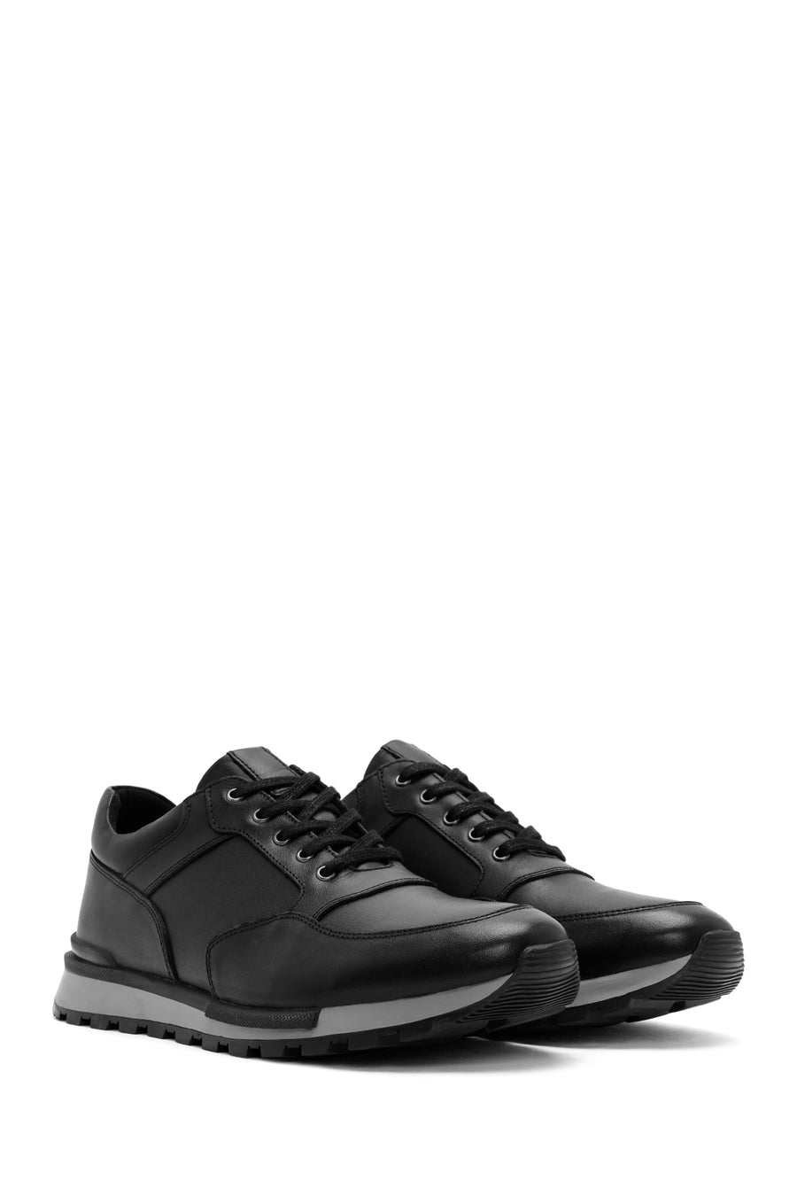 Men's Black Lace-Up Leather Casual Sneaker