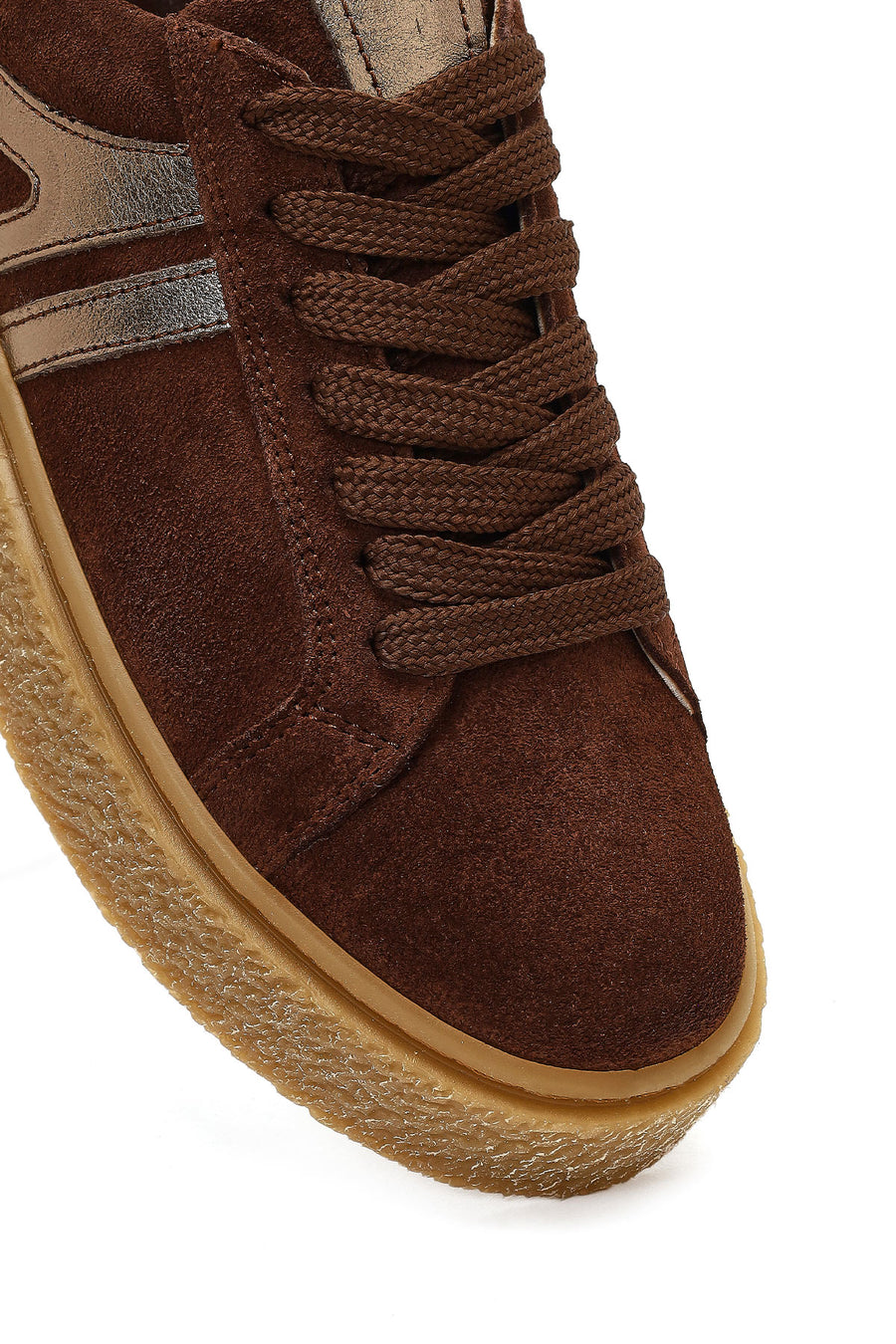 Woman Brown Lace-Up Suede Leather Sneaker