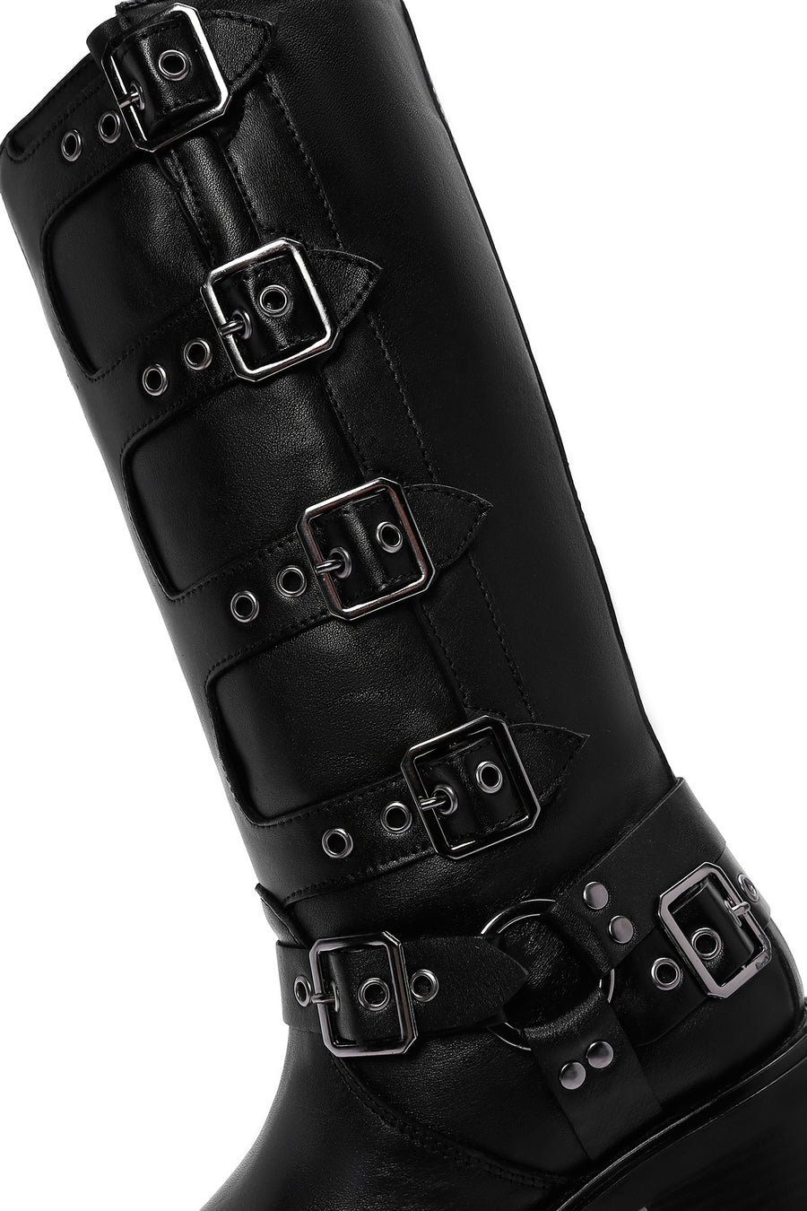 Women's Black Buckle Biker Leather Boots