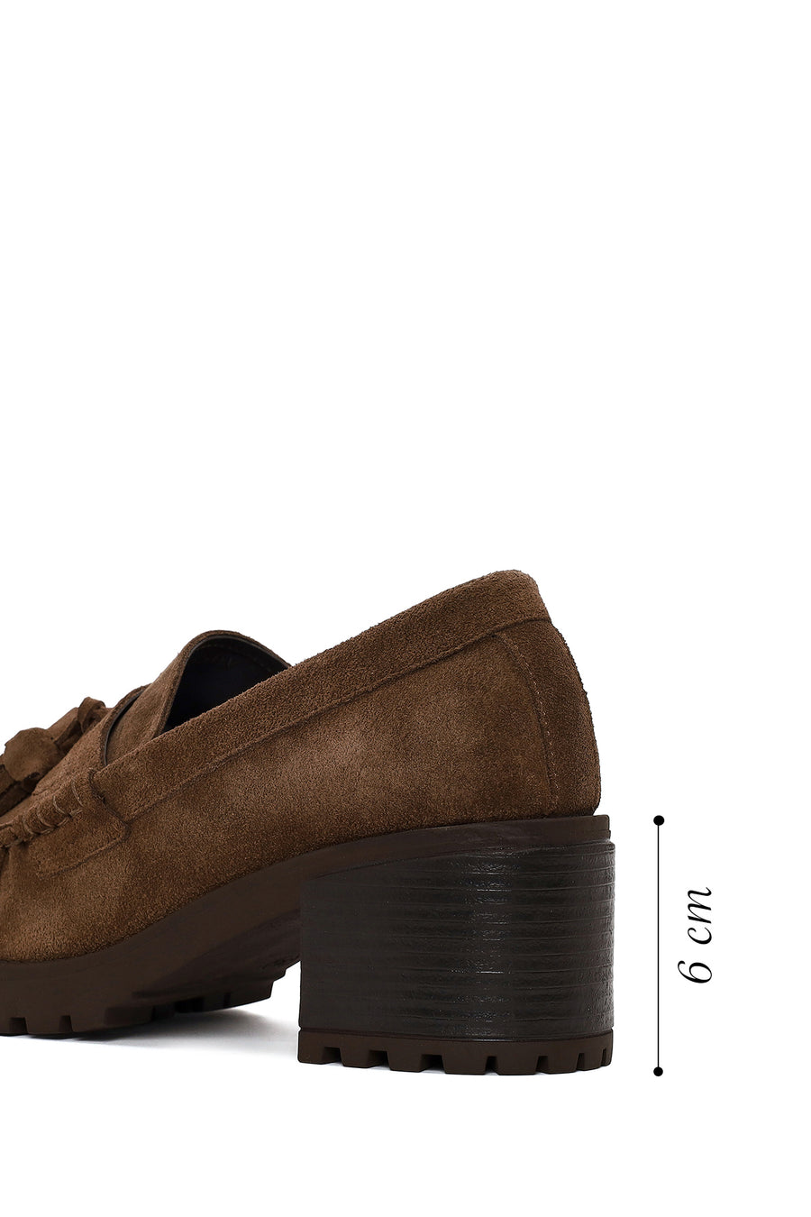 Woman Walnut Tassel Chunky Heeled Suede Loafer