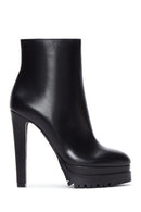 Women's Black Zippered High Heel Leather Boots | Derimod