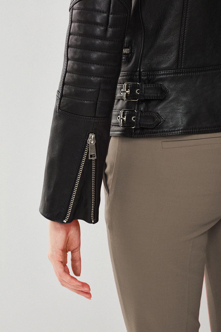 Giselle Women's Black Slim-Fit Biker Leather Jacket