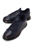 Male Navy Blue Lace-Up Leather Sneaker | Derimod