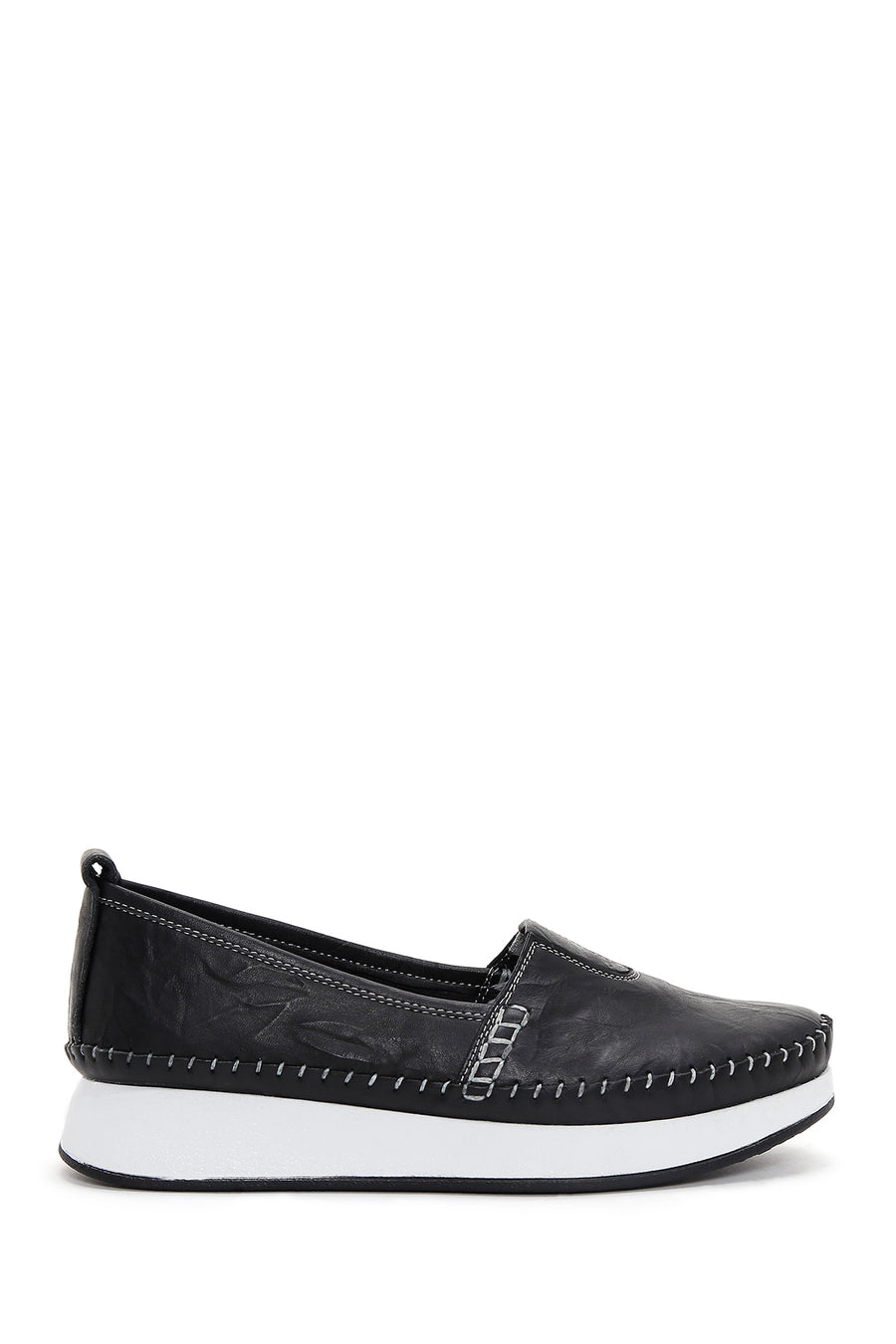 Women's Black Thick Soled Leather Comfort Loafer 25SFD332318 | Derimod