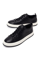Erkek Siyah Bağcıklı Deri Sneaker | Derimod